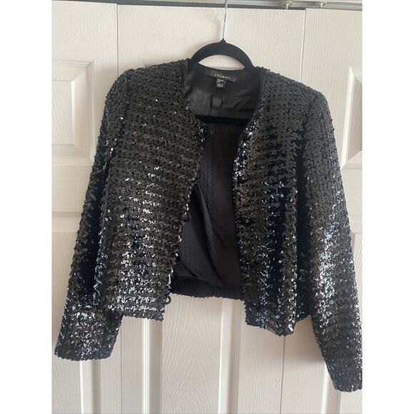 Louben 6 Black Full Seqin Jacket Blazer Button Front Going Out Glam Event - Picture 1 of 9